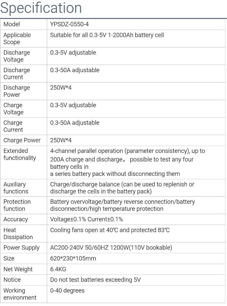 5v 50Amp 4 Channel Aging Load Capacity Tester for all Types Cells and Battery.