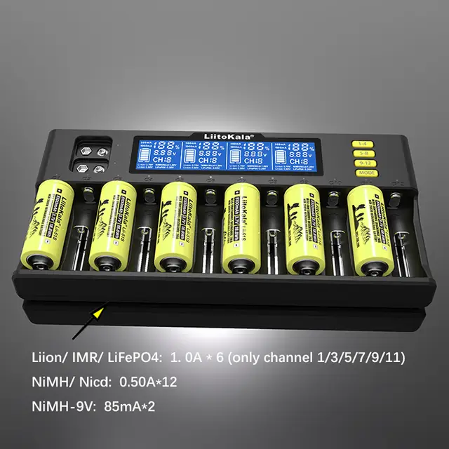 LiitoKala Lii-S12 Intelligent Charger 12 Slot Suitable for  LiFeP04 Li-ion NiMH for 26700 26650 21700 18650 AA AAA  C Batteries