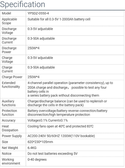 5v 50Amp 4 Channel Aging Load Capacity Tester for all Types Cells and Battery.