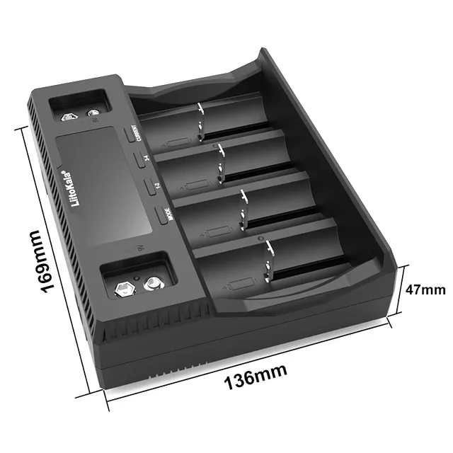 LitoKala Lii-D4XL Battery Charger for NiMH/Cd 1.2V D SC C AA AAA and Li-ion 3.7V 26700 26650 21700 18650 Battery LCD Display