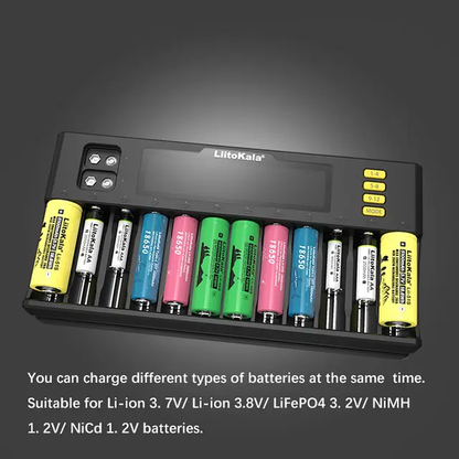 LiitoKala Lii-S12 Intelligent Charger 12 Slot Suitable for  LiFeP04 Li-ion NiMH for 26700 26650 21700 18650 AA AAA  C Batteries