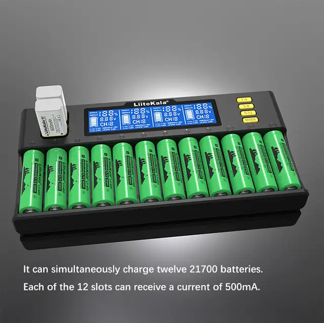 LiitoKala Lii-S12 Intelligent Charger 12 Slot Suitable for  LiFeP04 Li-ion NiMH for 26700 26650 21700 18650 AA AAA  C Batteries