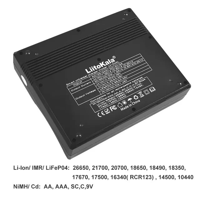 LitoKala Lii-D4XL Battery Charger for NiMH/Cd 1.2V D SC C AA AAA and Li-ion 3.7V 26700 26650 21700 18650 Battery LCD Display