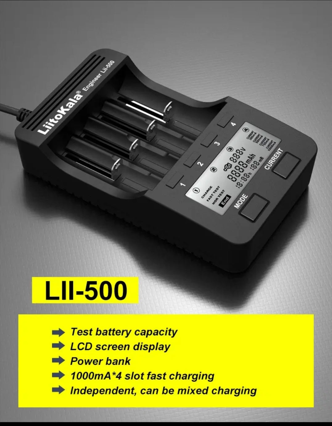 LiitoKala Lii-500 Smart Battery Charger LCD display test the battery capacity for 18650 26650 18350 14500 AA AAA batteries